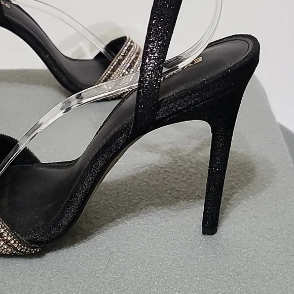 EXPRESS Women's Black Rhinestone Strappy 4 inch Open Toe Heels - Size 7.5 - Picture 6 of 12